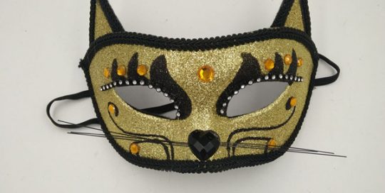 Halloween Cat Masks Gold Black Glitter Cat Eyemask with Rhinstone