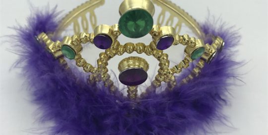 Mardi Gras Glitter Tiara w Purple Marabou Trim For Mardi Gras