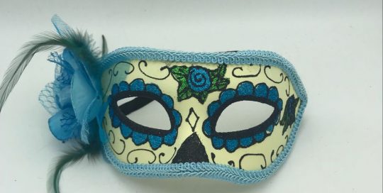 Blue Black and Green Day of The Dead Glitter Half Mask