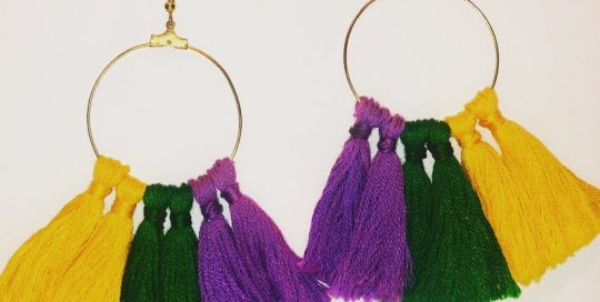 Holiday Tassel Earrings-Mardi Gras - Purple Green Gold