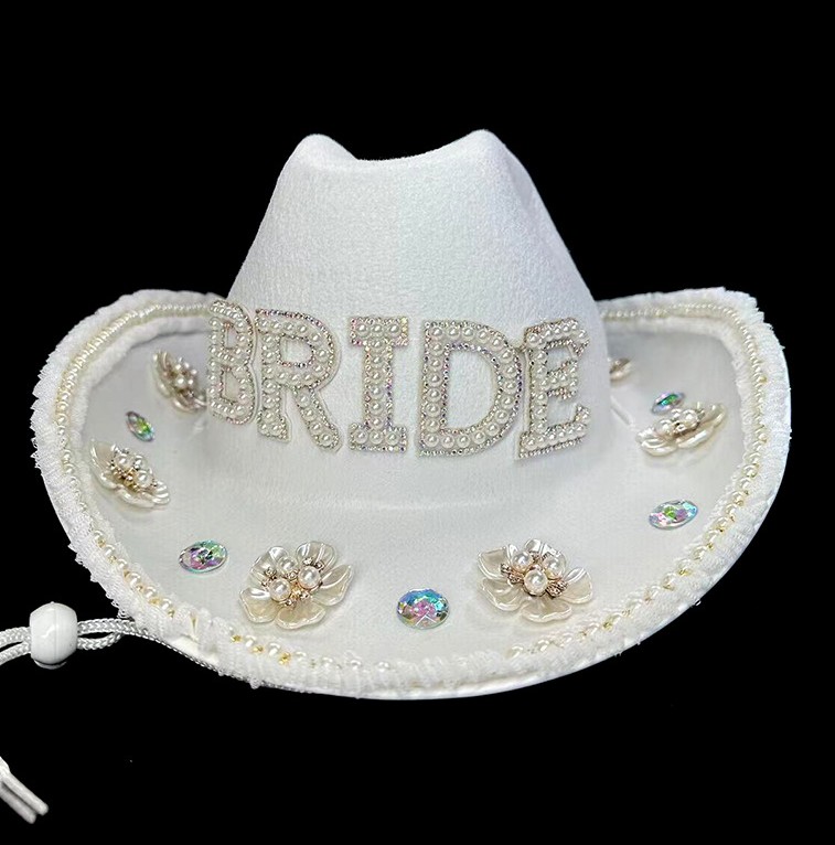 Pearl BRIDE Hair Hoop Diamond Hairpin Cowgirl Hat Hair Accessories