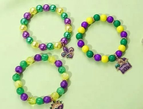 Fleur de Lis Mask Charms Beaded Stretch Bracelet