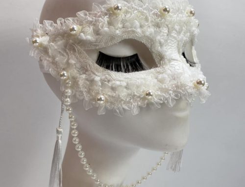 White Pearl Lace Masquerade Mask with Tassels – Elegant Mask for Parties, Balls, and Events