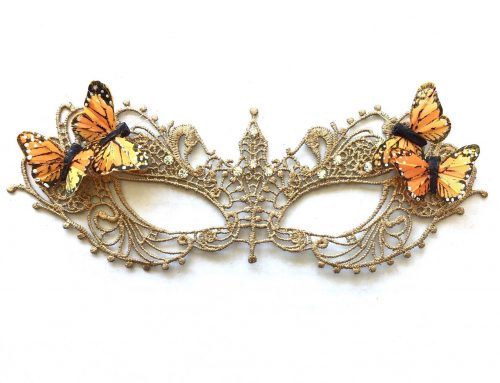 Gold Masquerade Mask for Women with Rhinestones & Butterfly