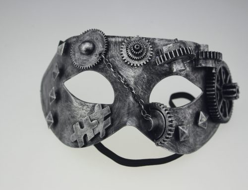 Halloween Antique Silver Steampunk Mask w Gears